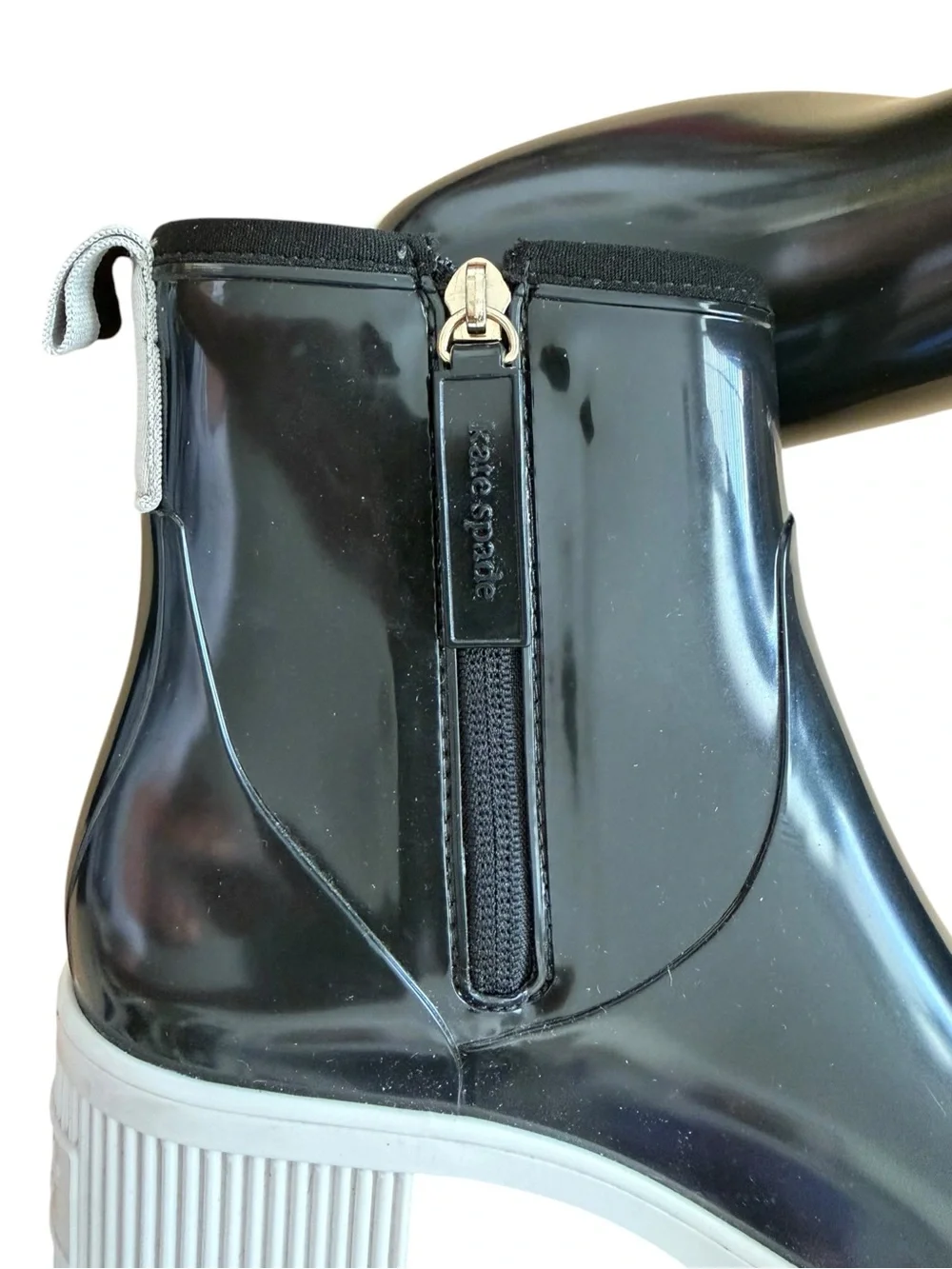 Kate Spade Black Puddle Block Heel Rain Boots